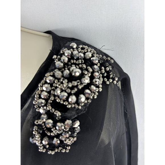 R&M Richards Black Blouson Dress | Women’s 10 | Rhinestone Shoulders - Picture 4 of 9